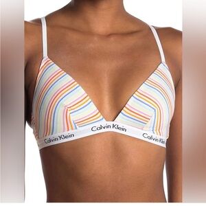 NWOT Calvin Klein Rainbow Bralette. Stripe Triangle Cup, Unpadded, size medium